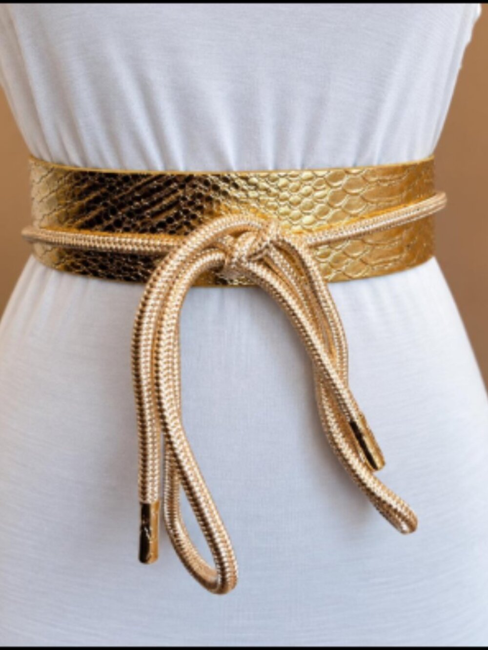 Gold Knot Tie Belt for Women – Retro Boho Faux Leather Waist Belt